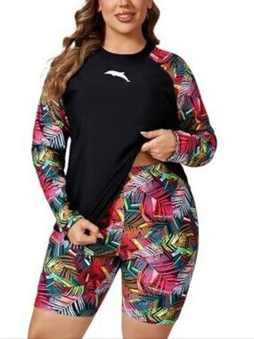 Halcurt Women Rash Guard Padded Plus Size Bathing Suits with Boy Shorts